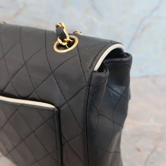 AUTHENTIC CHANEL single flap lambskin matelasse black shoulder bag 24k gold - Picture 8 of 16